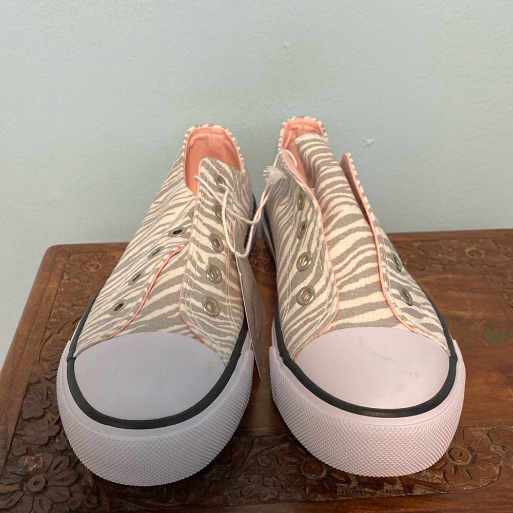Brand new, never worn, L&D zebra striped shoes